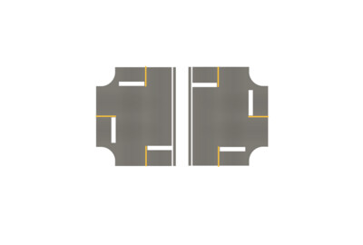 Easy Streets N - Medium Asphalt-3 Way Int 3 Stop Solid Yellow Line