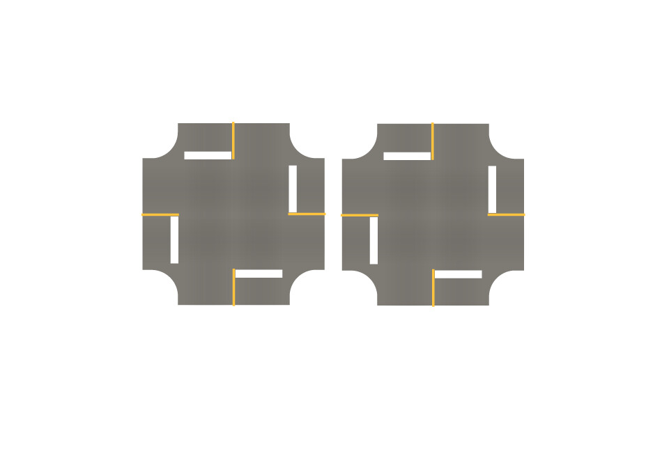 Easy Streets N - Medium Asphalt-4 Way Int 4 Stop Solid Yellow Line