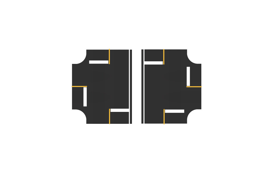 Easy Streets N - Fresh Asphalt-3 Way Int 3 Stop Solid Yellow Line