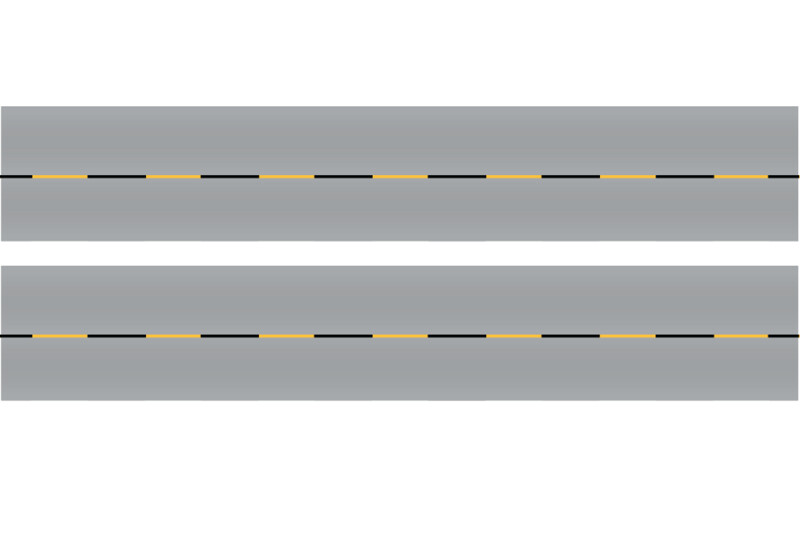 Easy Streets N - Aged Asphalt-10in Dashed Yellow Black Line No Fog