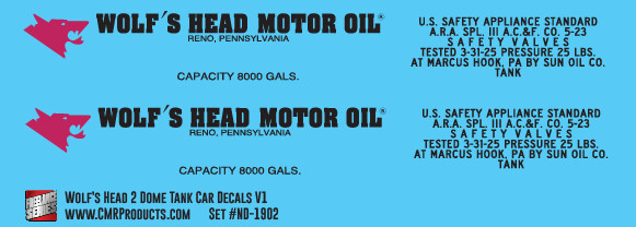 Wolf&#39;s Head Motor 2 Dome Tank Car Decals