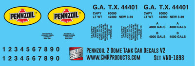 N Scale - Pennzoil Refining 2 Dome Tank Car v2 Decals
