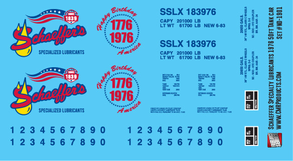 Schaeffer&#39;s Specialty Lubricants 1976 50ft Tank Car Decals