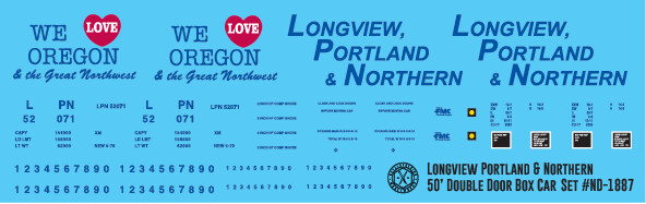 Longview Portland &amp; Northern 50&#39; Double Door Box Car Decals