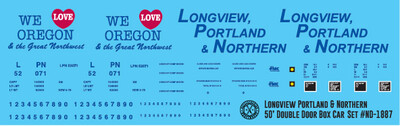 N Scale - Longview Portland &amp; Northern 50&#39; Double Door Box Car Decals