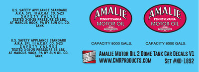 HO Scale - Amalie Refining 2 Dome Tank Car v1 Decals