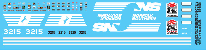 O Scale - Norfolk Southern Loco SD40-2 3215 Cleveland NMRA Decals