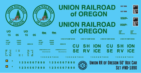 Union Railroad of Oregon 50ft Box Car Decals