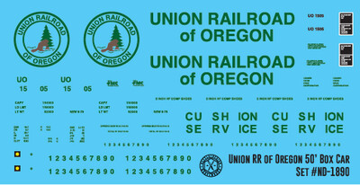 HO Scale - Union Railroad of Oregon 50ft Box Car Decals
