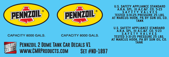 Pennzoil Refining 2 Dome Tank Car v1 Decals