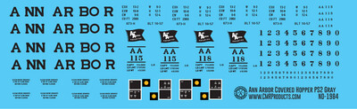 HO Scale - Ann Arbor Gray 2 Bay PS2 Covered Hopper Decals