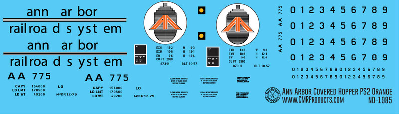 Ann Arbor Orange 2 Bay PS2 Covered Hopper Decals