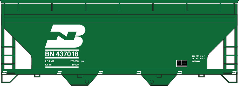 Burlington Northern (BN) 2 Bay ACF Covered Hopper Green Medium Logo Decal
