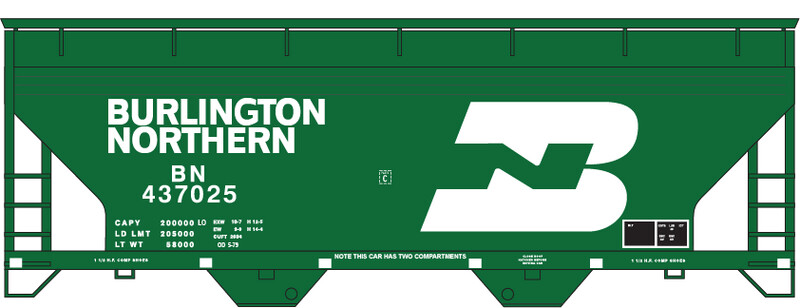 Burlington Northern (BN) 2 Bay ACF Covered Hopper Green Large Logo Decal