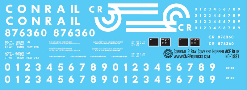 Conrail ACF 2 Bay Covered Hopper Decals Blue