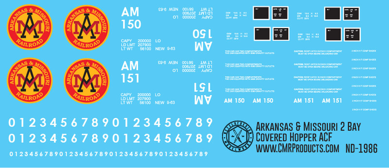 Arkansas &amp; Missouri ACF 2 Bay Covered Hopper Decals