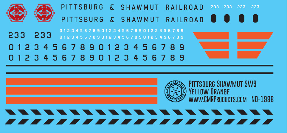 Pittsburg Shawmut Orange Yellow SW9 Locomotive Decals