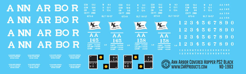 Ann Arbor Black 2 Bay PS2 Covered Hopper Decals