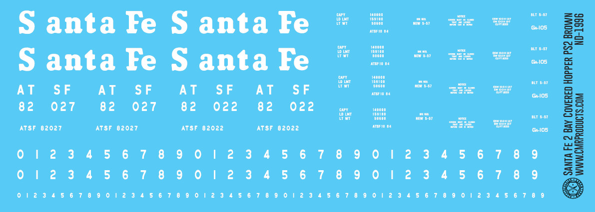 N Scale - Santa Fe ATSF Brown 2 Bay PS2 Covered Hopper Decal Set