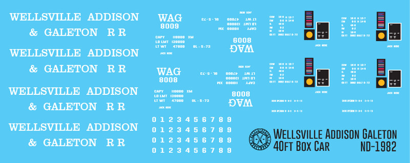 Wellsville Addison &amp; Galeton 40ft Box Car Decals