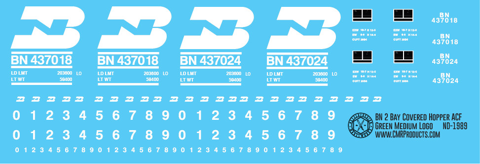 N Scale - BN 2 Bay ACF Covered Hopper Green Medium Logo Decal