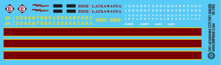 Erie Lackawanna C424 Locomotive Maroon Name Decals