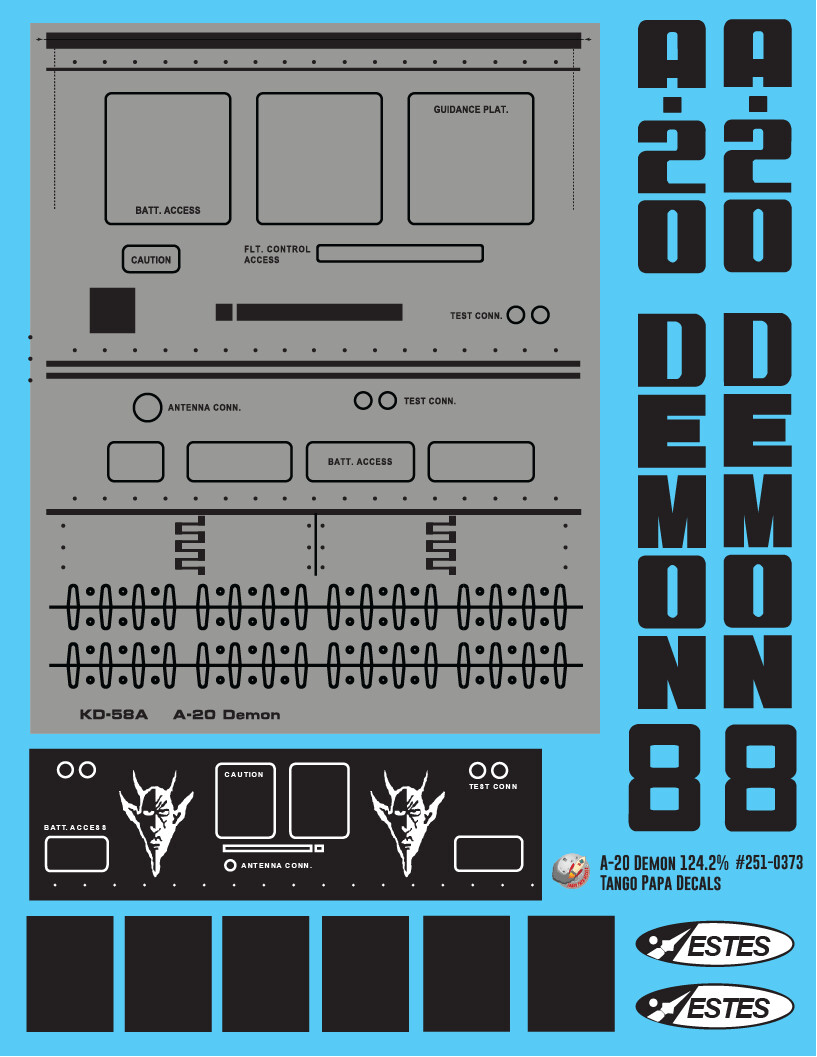 Estes A-20 Demon 124.2% Scaled Decal Sheet