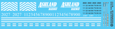 HO Scale - Ashland Railway GP38s Black Silver Scheme Decals