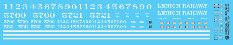 Lehigh Railway SD40-2 Locomotive Decals