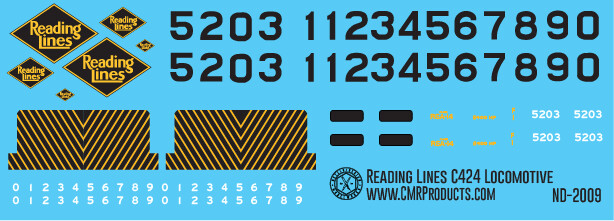 Reading Locomotive C424 Yellow Green Scheme Decals