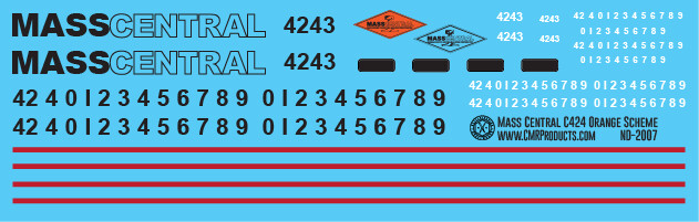 Mass Central C424 Locomotive Orange Scheme Decal Set