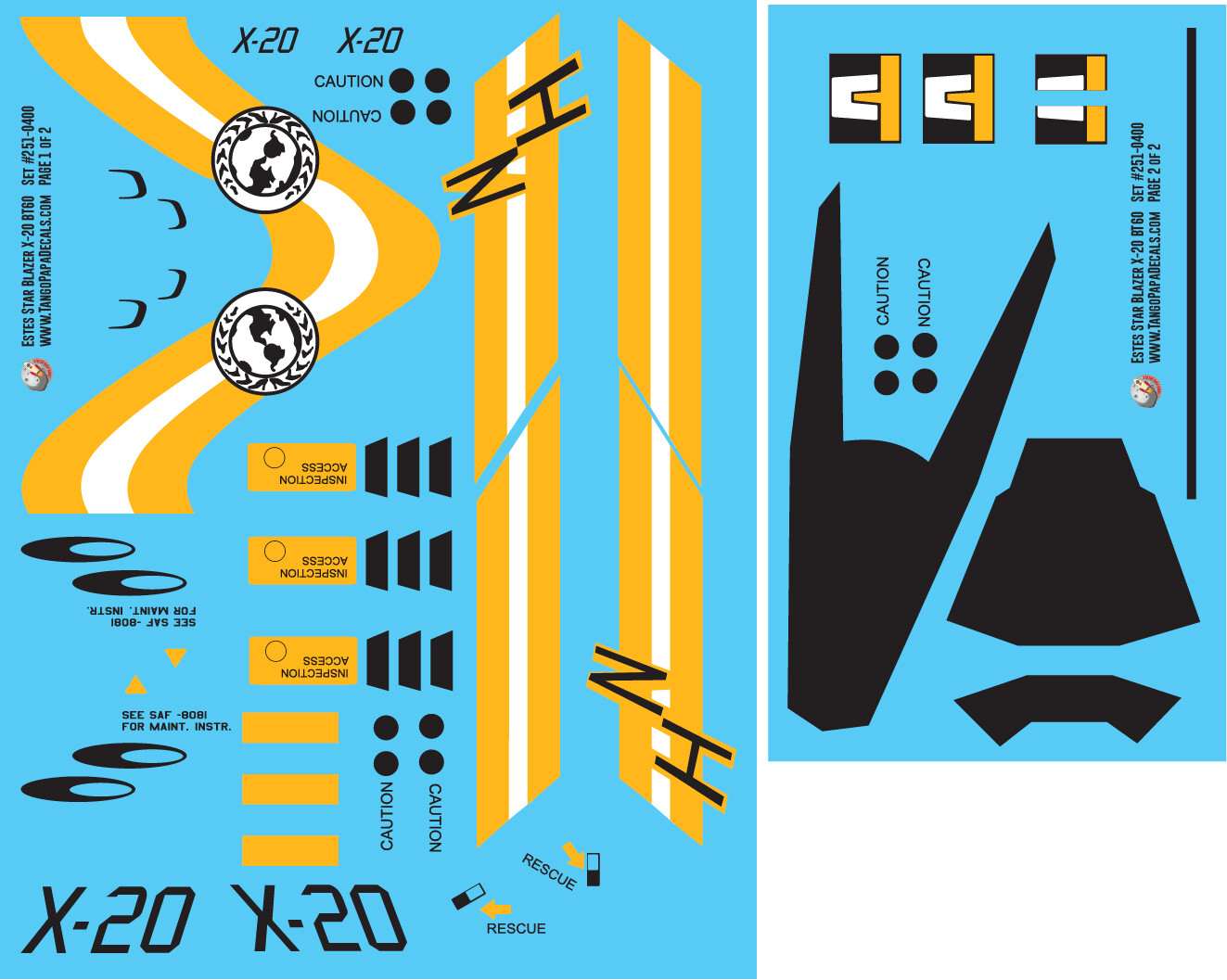 Estes Star Blazer X-20 BT60 Decals