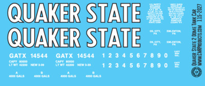 N Scale - Quaker State 2 Dome Tank Car Decals