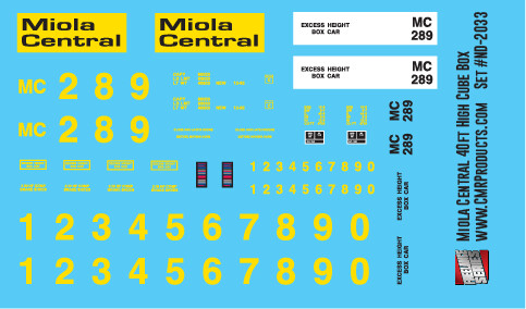 Miola Central 40ft High Cube Box Car Decal Set