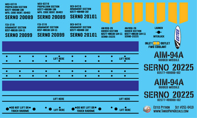 Estes Python Rocket Decal Sheet