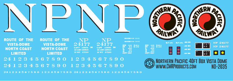 Northern Pacific 40ft Box Car Vista Dome Logo Decals