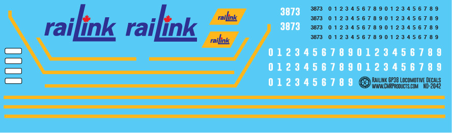 N Scale - Railink Canada GP38 Locomotive Yellow Number Decals