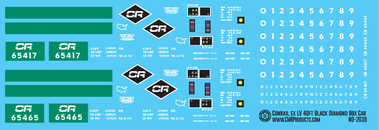 Conrail exLV 40ft Box Car Patch Out Decal Set