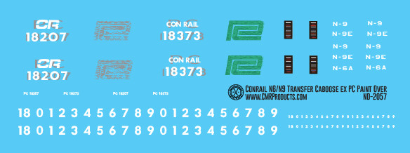 N Scale - Conrail N6 N9 Transfer Caboose Ex PC Paint Out Decals