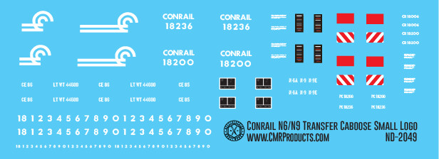 HO Scale - Conrail N6 N9 Transfer Caboose Small Logo Decals