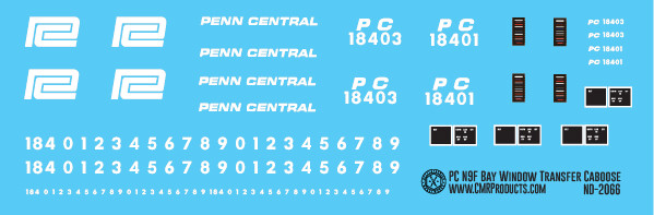 Penn Central N9F Bay Window Transfer Caboose Decals