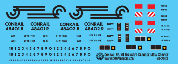 HO Scale - Conrail N6 N9 Transfer Caboose MOW Service Decals