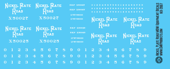 Nickel Plate MOW Equipment Decals