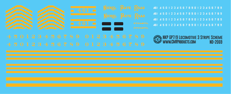 Nickel Plate Road GP7/9 Locomotive Decals 3 Stripe Scheme