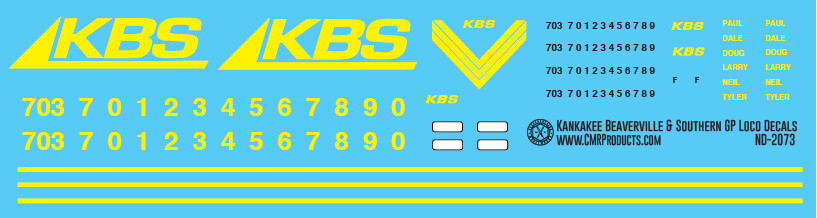 N Scale - Kankakee Beaverville &amp; Southern GP Loco Decal