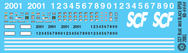 SCF Blue Black Locomotive GP59 1001 Decals