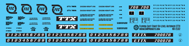 Florida East Coast Bi Level Autorack ETTX Decals