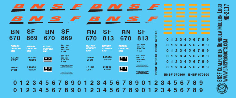 BNSF Coalporter Modern Logo Scheme Decals