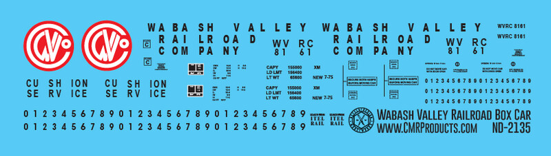 Wabash Valley Railroad Co 50ft Box Car Decals