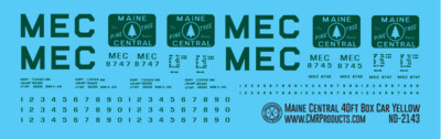 Maine Central Yellow 40ft Box Car Decals